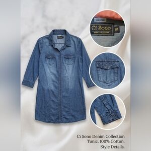 Ci Sono Denim Collection Tunic Shirt 100% Cotton Size M